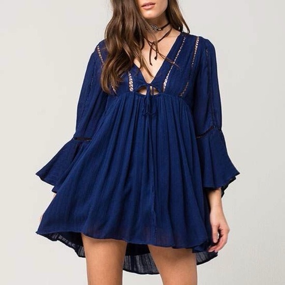 Free People Romeo Navy Bell Sleeve Dress - Picture 4 of 9